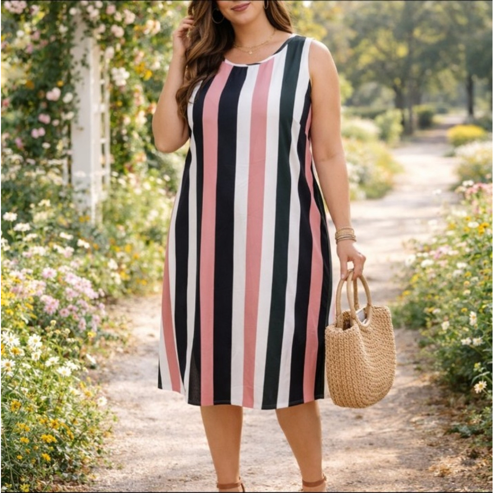 Spring Stripe Sleeveless Dress – Size 2X (SHEIN)